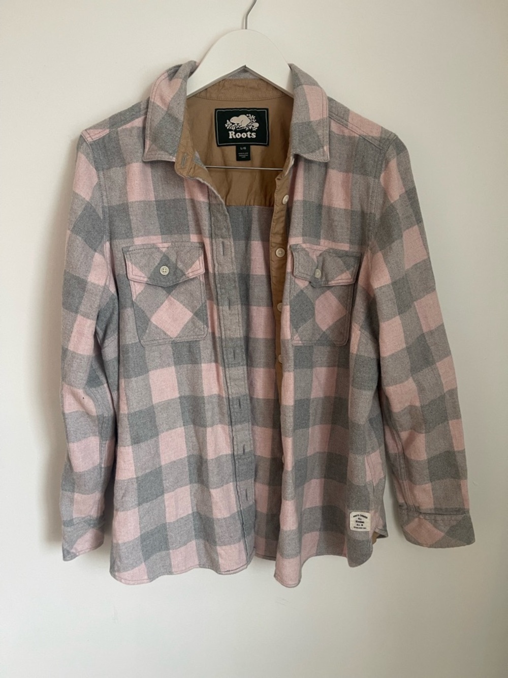 Roots Pink and Gray Plaid Button-Front Shacket